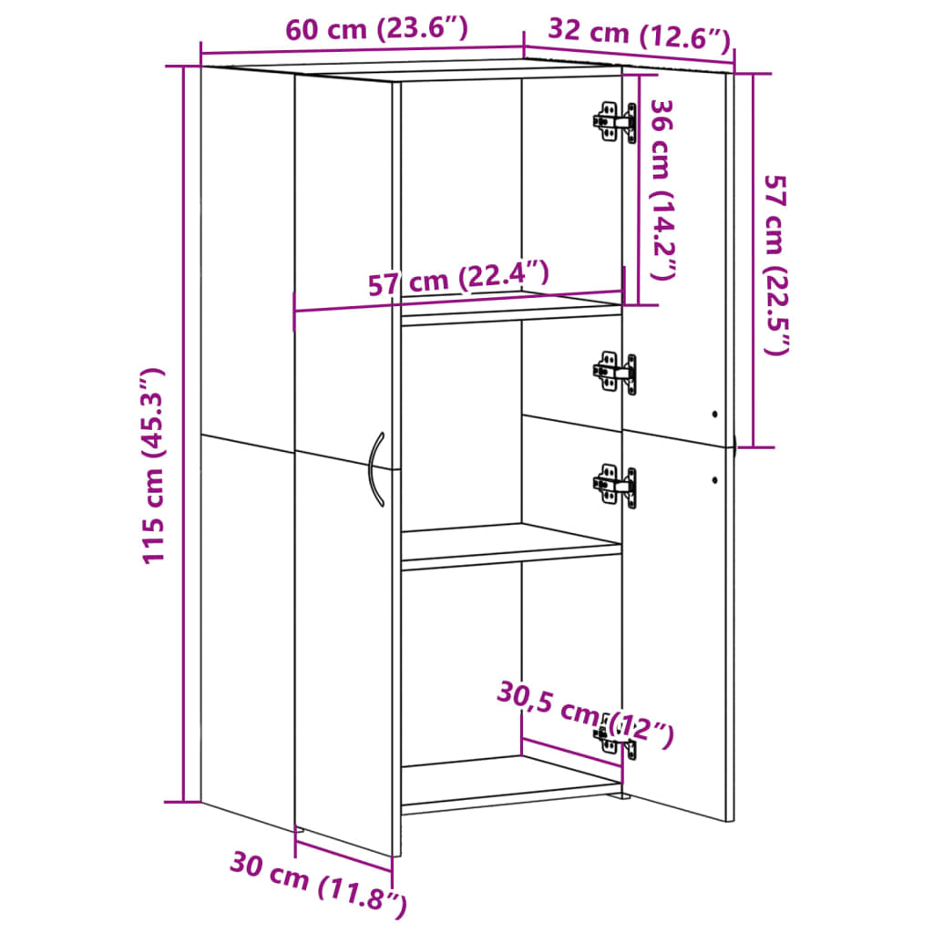 vidaXL Aktenschrank Sonoma-Eiche 60x32x115 cm Holzwerkstoff