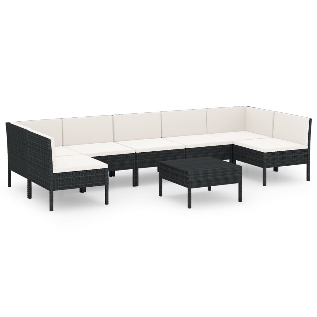 vidaXL 8-tlg. Garten-Lounge-Set mit Auflagen Poly Rattan Schwarz