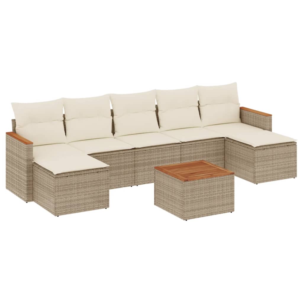 vidaXL 8-tlg. Garten-Sofagarnitur mit Kissen Beige Poly Rattan