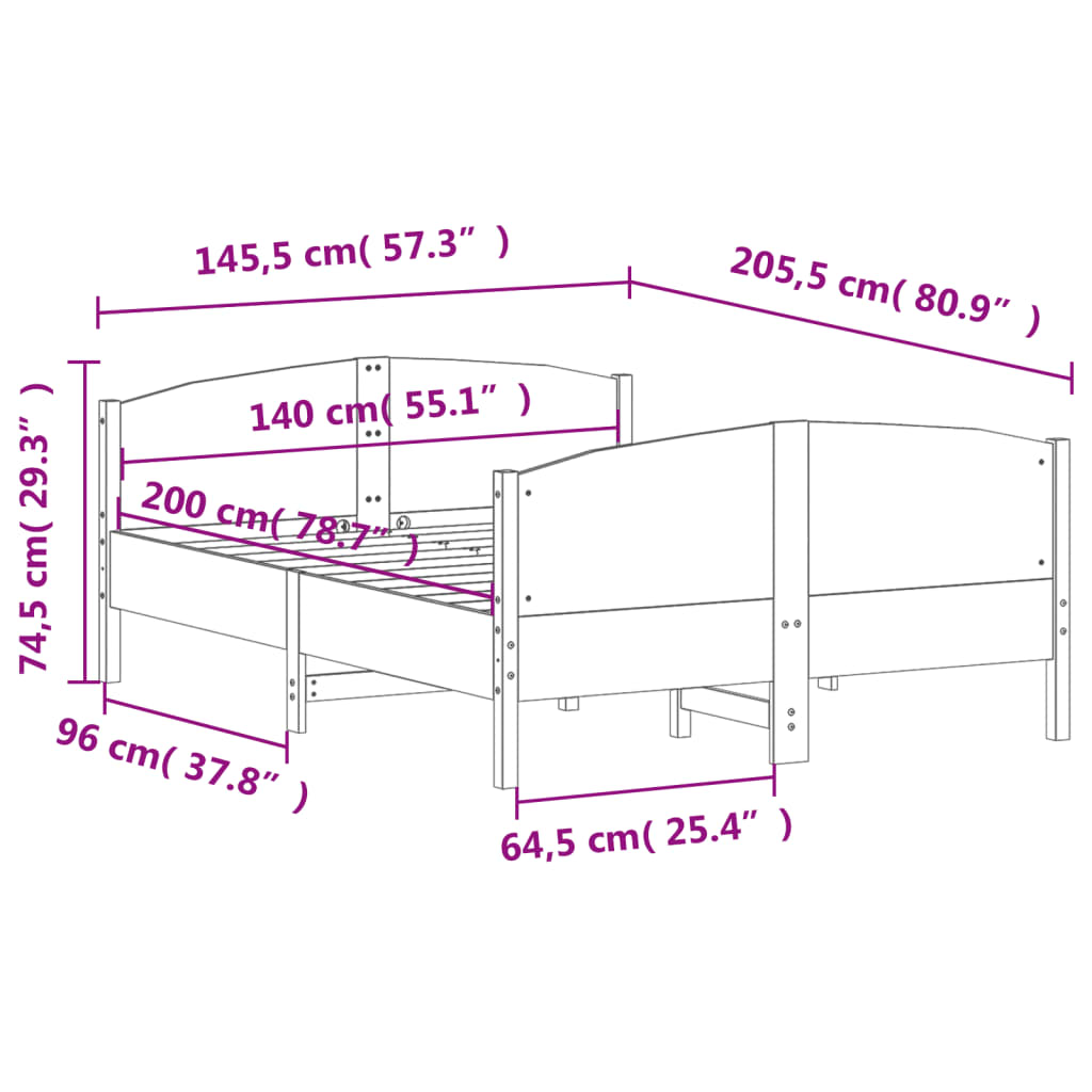 vidaXL Massivholzbett ohne Matratze 140x200 cm Kiefernholz