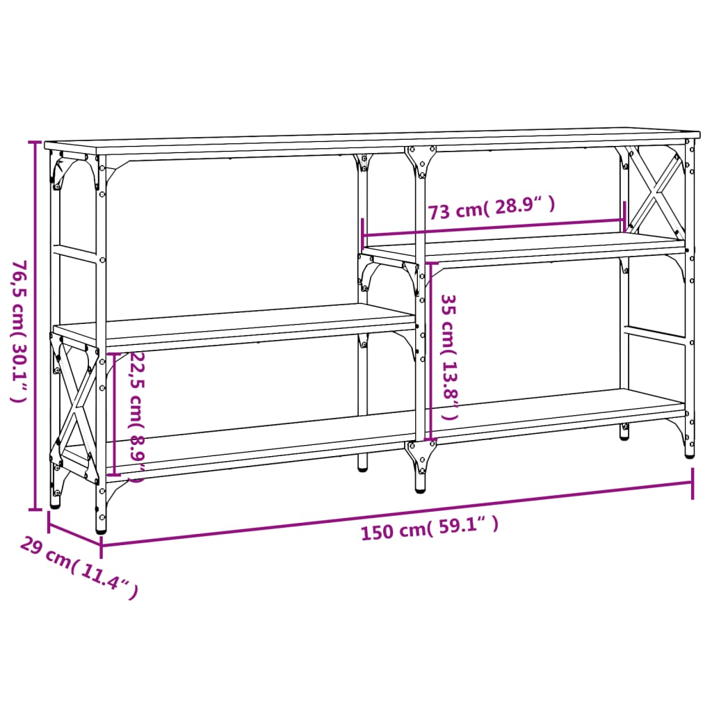 vidaXL Konsolentisch Sonoma-Eiche 150x29x76,5 cm Holzwerkstoff