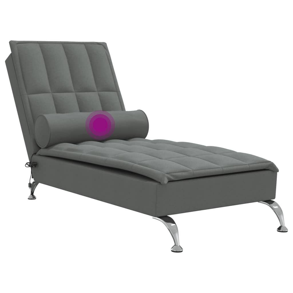 vidaXL Massage-Chaiselongue mit Nackenrolle Dunkelgrau Stoff