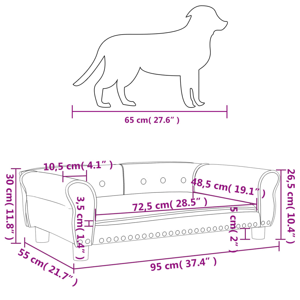 vidaXL Hundebett Rosa 95x55x30 cm Samt