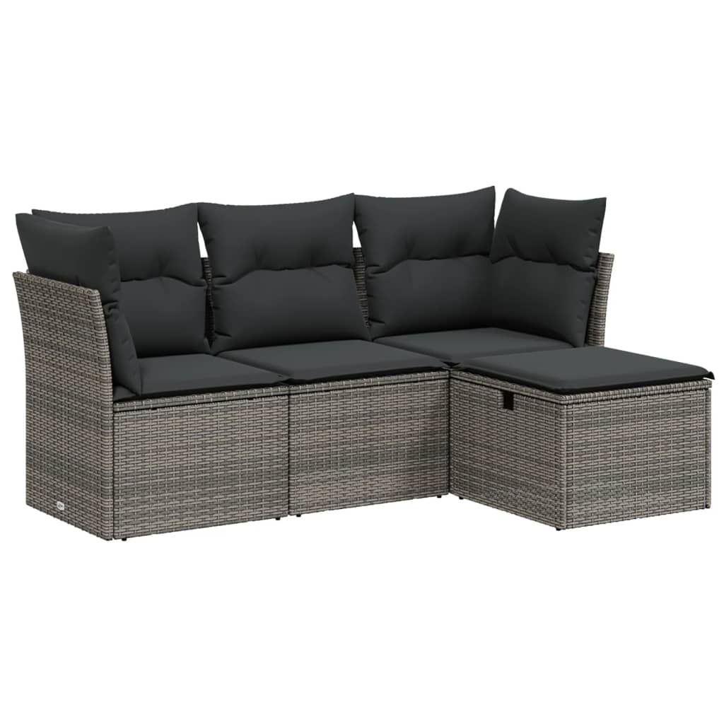 vidaXL 4-tlg. Garten-Sofagarnitur mit Kissen Grau Poly Rattan