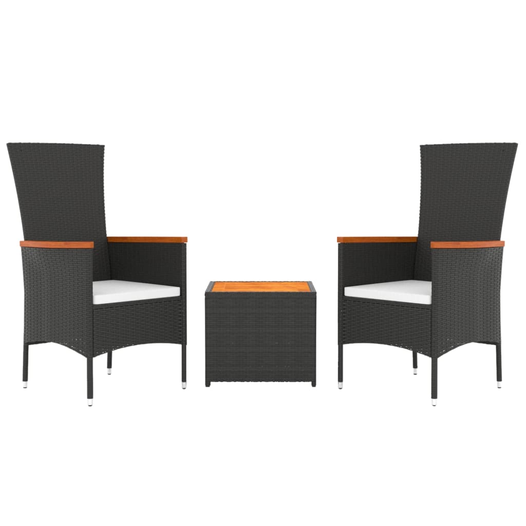 vidaXL 3-tlg. Garten-Lounge-Set Schwarz Poly Rattan Massivholz Akazie