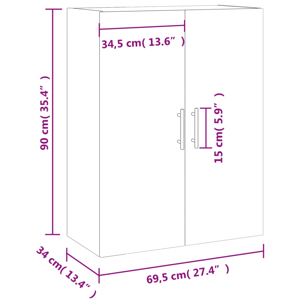 vidaXL Wandschrank Betongrau 69,5x34x90 cm