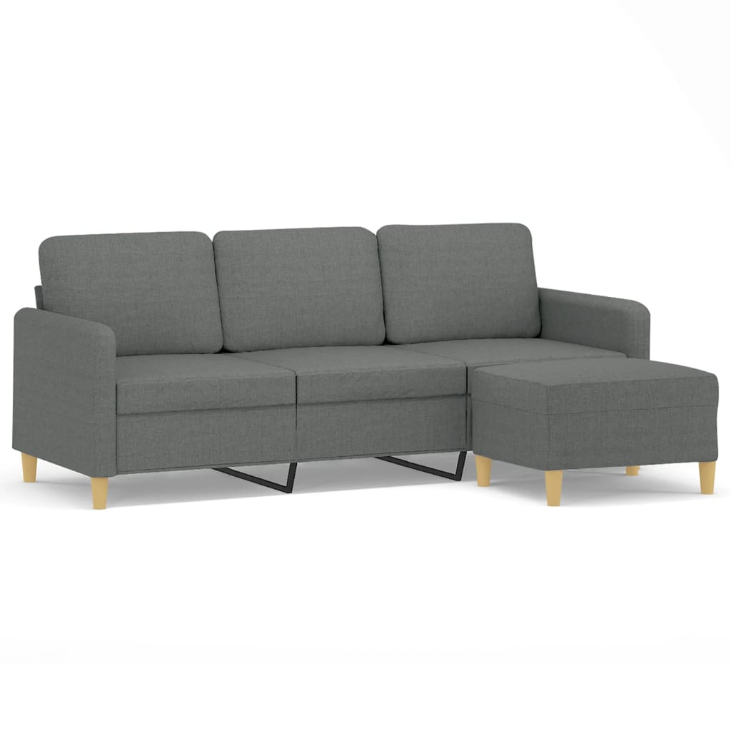 vidaXL 3-Sitzer-Sofa mit Hocker Dunkelgrau 180 cm Stoff