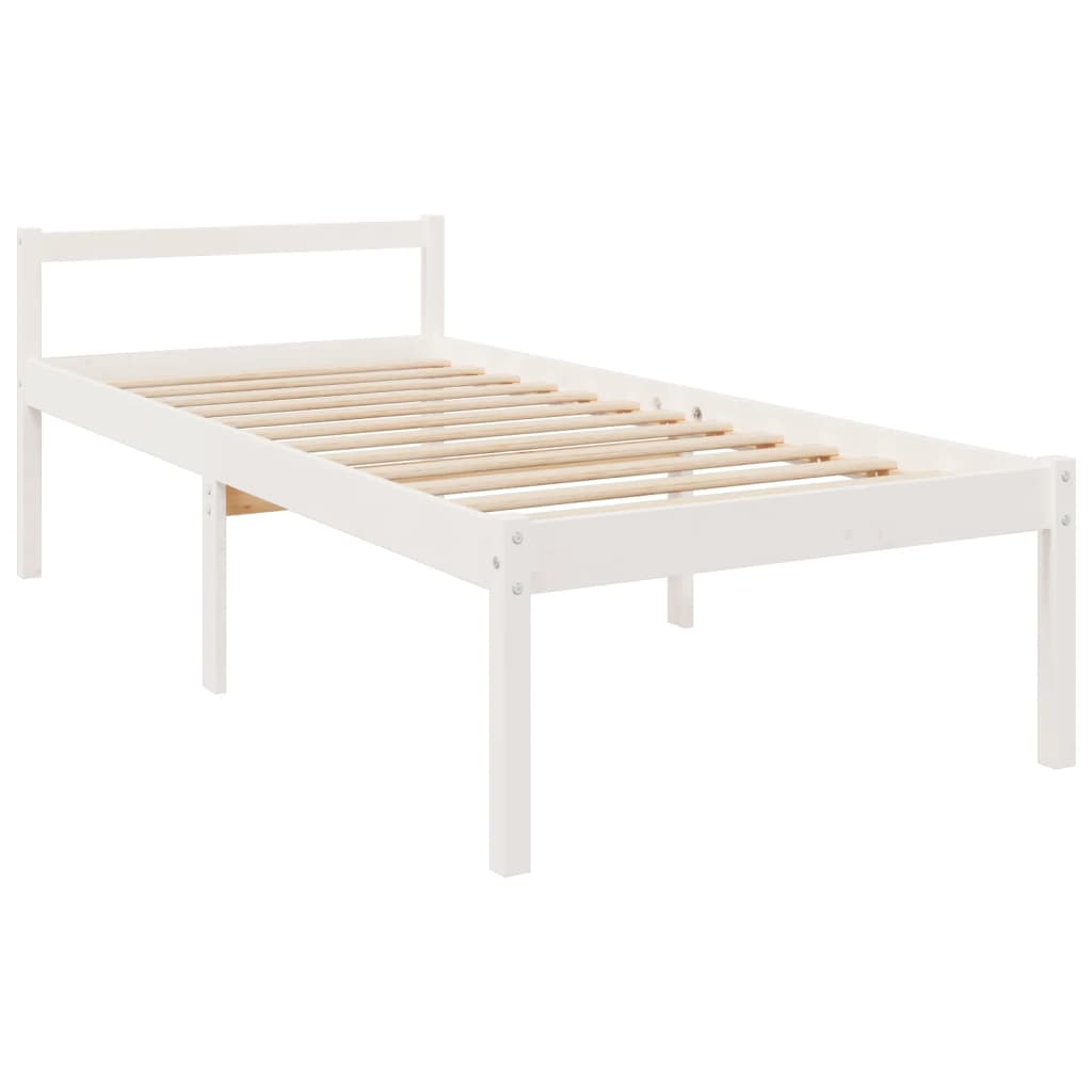 vidaXL Seniorenbett mit Kopfteil 100x200 cm Weiß Massivholz