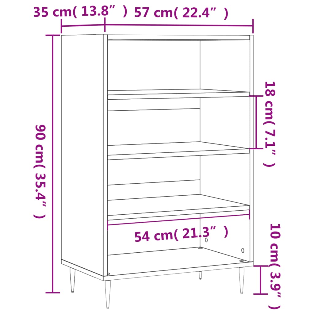 vidaXL Highboard Weiß 57x35x90 cm Holzwerkstoff