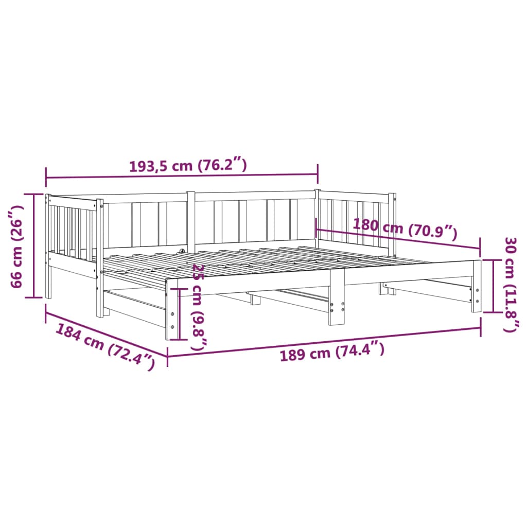 vidaXL Tagesbett Ausziehbar Schwarz 90x190 cm Massivholz Kiefer