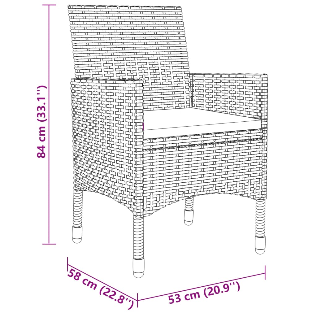 vidaXL 7-tlg. Garten-Essgruppe Poly Rattan und Hartglas Schwarz