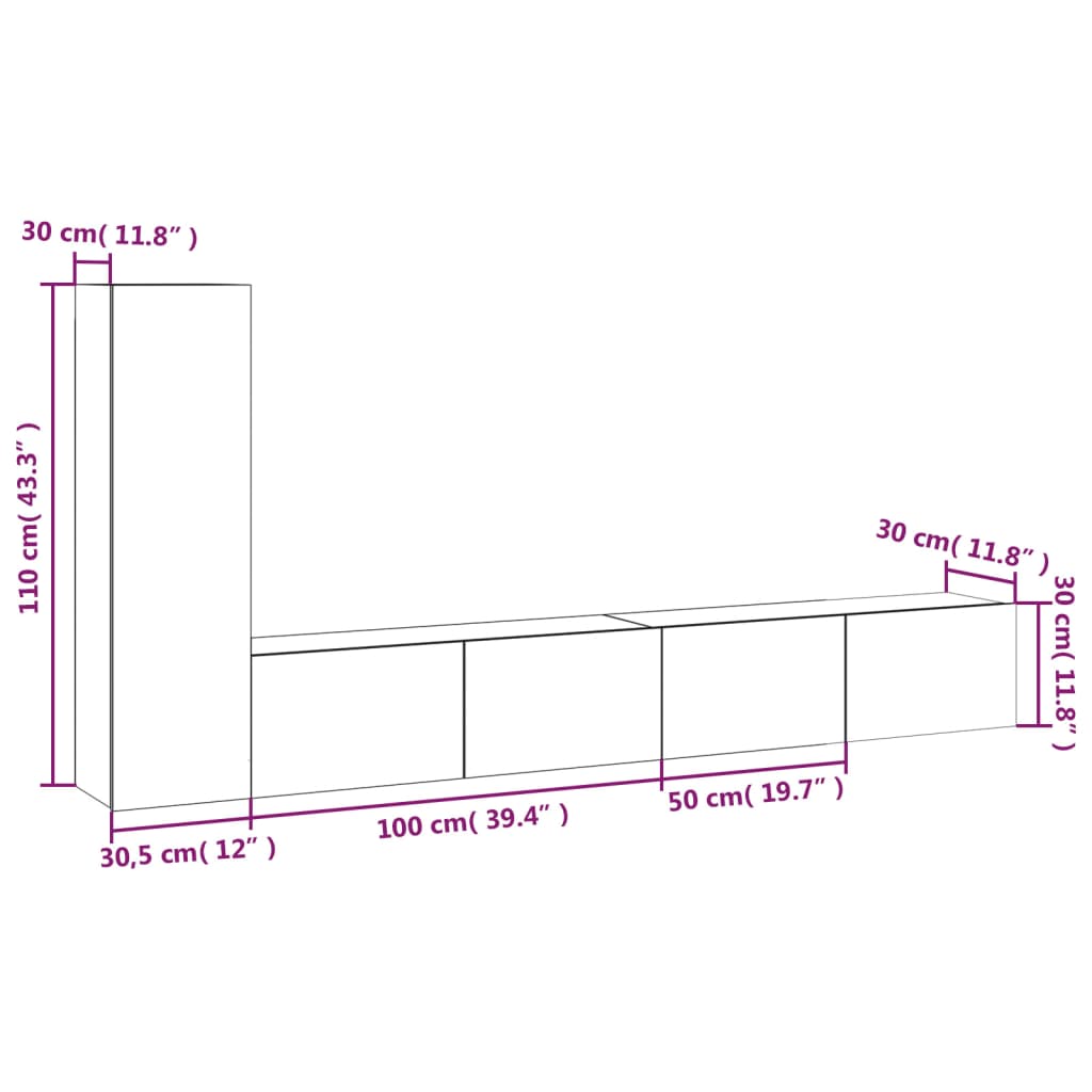 vidaXL 3-tlg. TV-Schrank-Set Grau Sonoma Holzwerkstoff