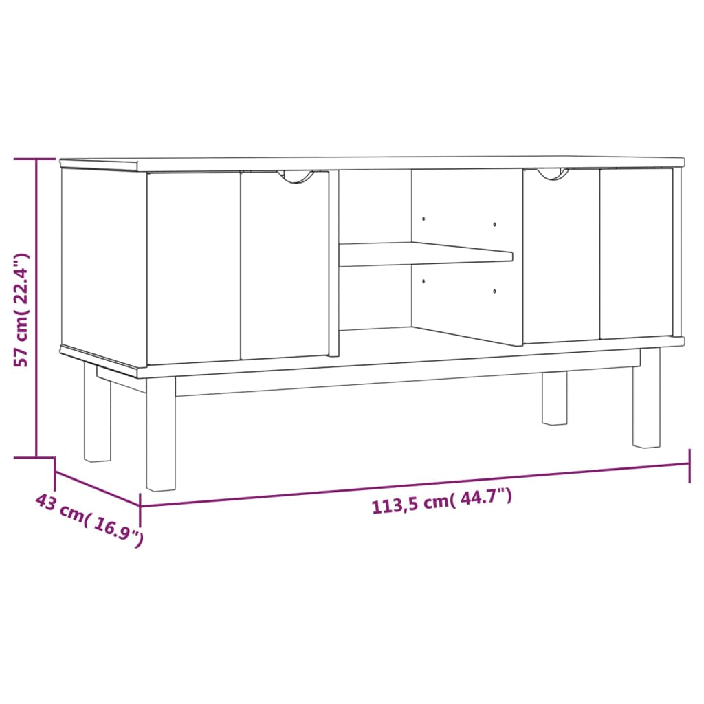 vidaXL TV-Schrank OTTA Braun&Grau 113,5x43x57 cm Massivholz Kiefer