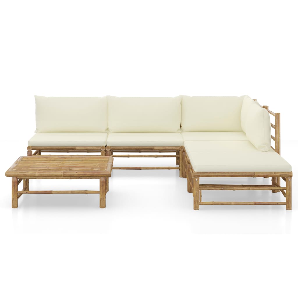 vidaXL 6-tlg. Garten-Lounge-Set mit Cremeweißen Kissen Bambus