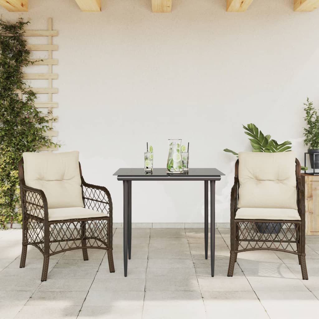 vidaXL 3-tlg. Bistro-Set mit Kissen Braun Poly Rattan