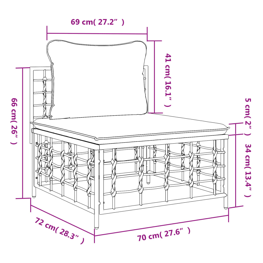 vidaXL Garten-Mittelsofa mit Dunkelgrauen Kissen Poly Rattan