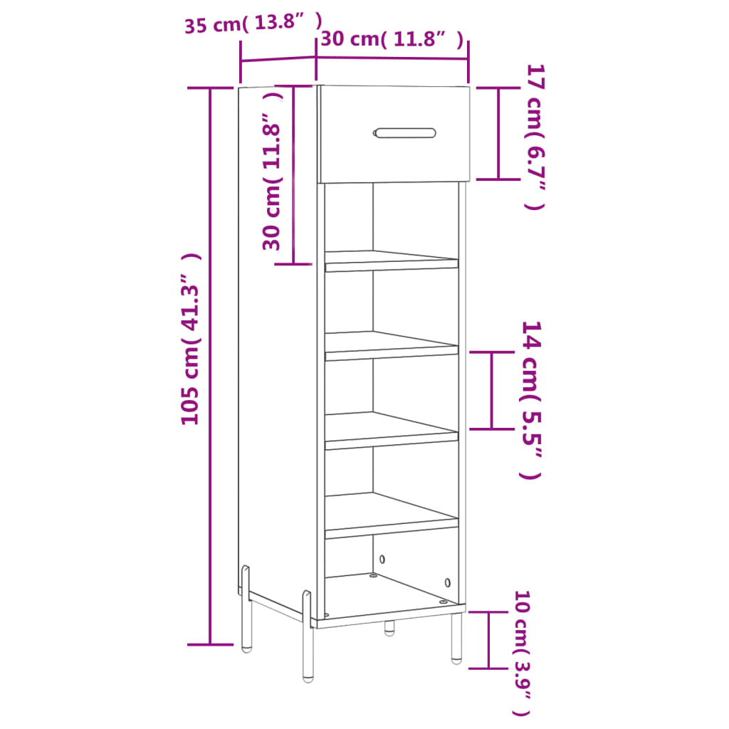 vidaXL Schuhschrank Weiß 30x35x105 cm Holzwerkstoff