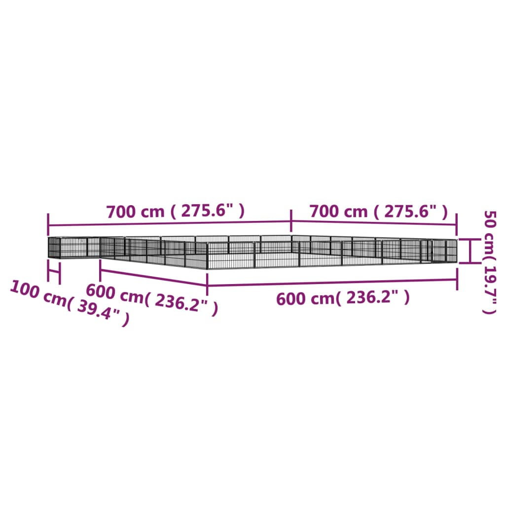 vidaXL 28-tlg. Hundelaufstall Schwarz 100x50cm Stahl Pulverbeschichtet