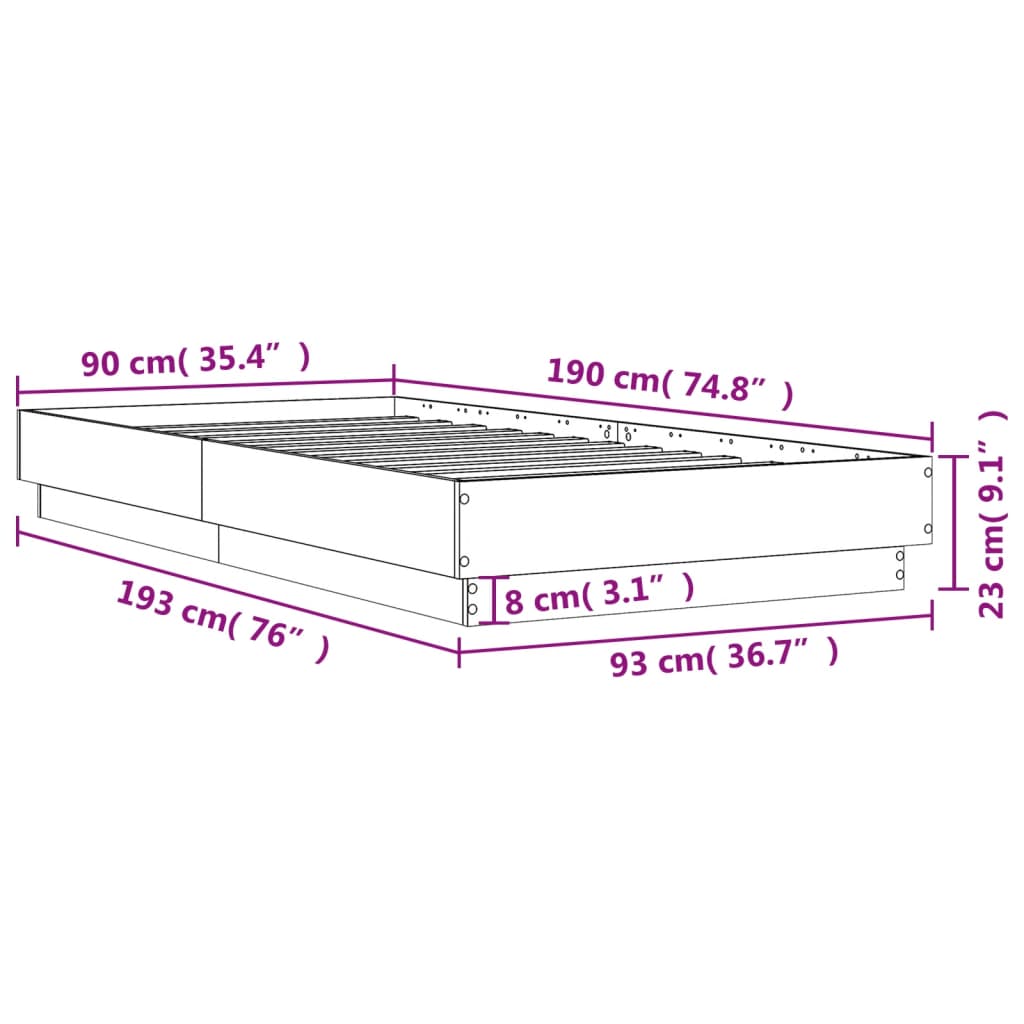 vidaXL Bettgestell Schwarz 90x190 cm Holzwerkstoff