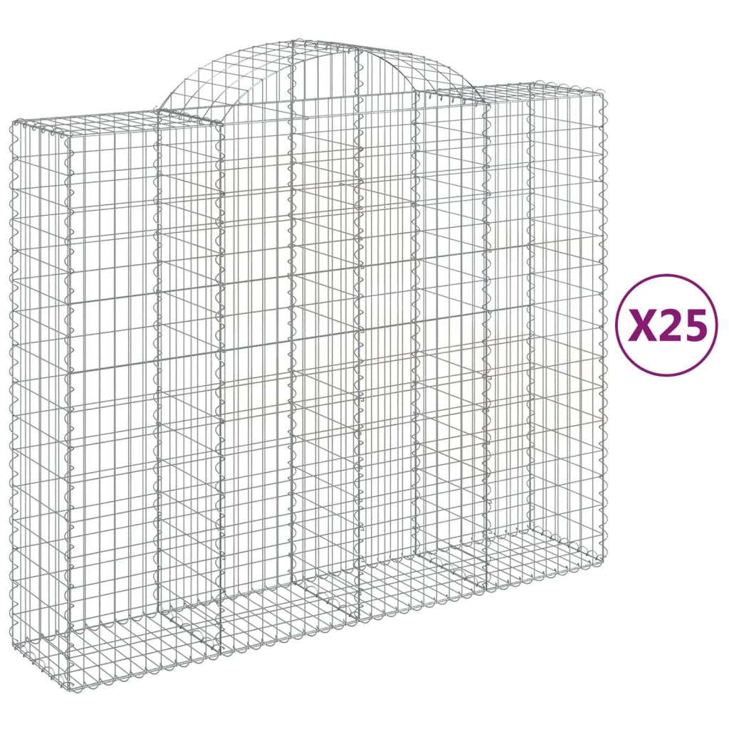 vidaXL Gabionen mit Hochbogen 25Stk. 200x50x160/180cm Verzinktes Eisen