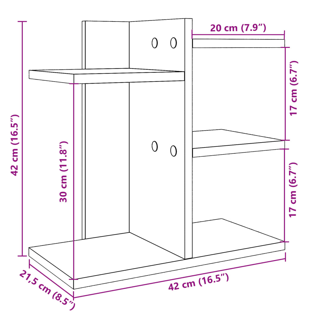 vidaXL Schreibtisch-Organizer Räuchereiche 42x21,5x42 cm Holzwerkstoff