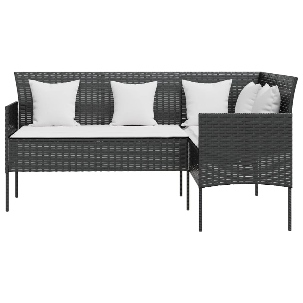 vidaXL 5-tlg. Sofagarnitur in L-Form mit Kissen Poly Rattan Schwarz