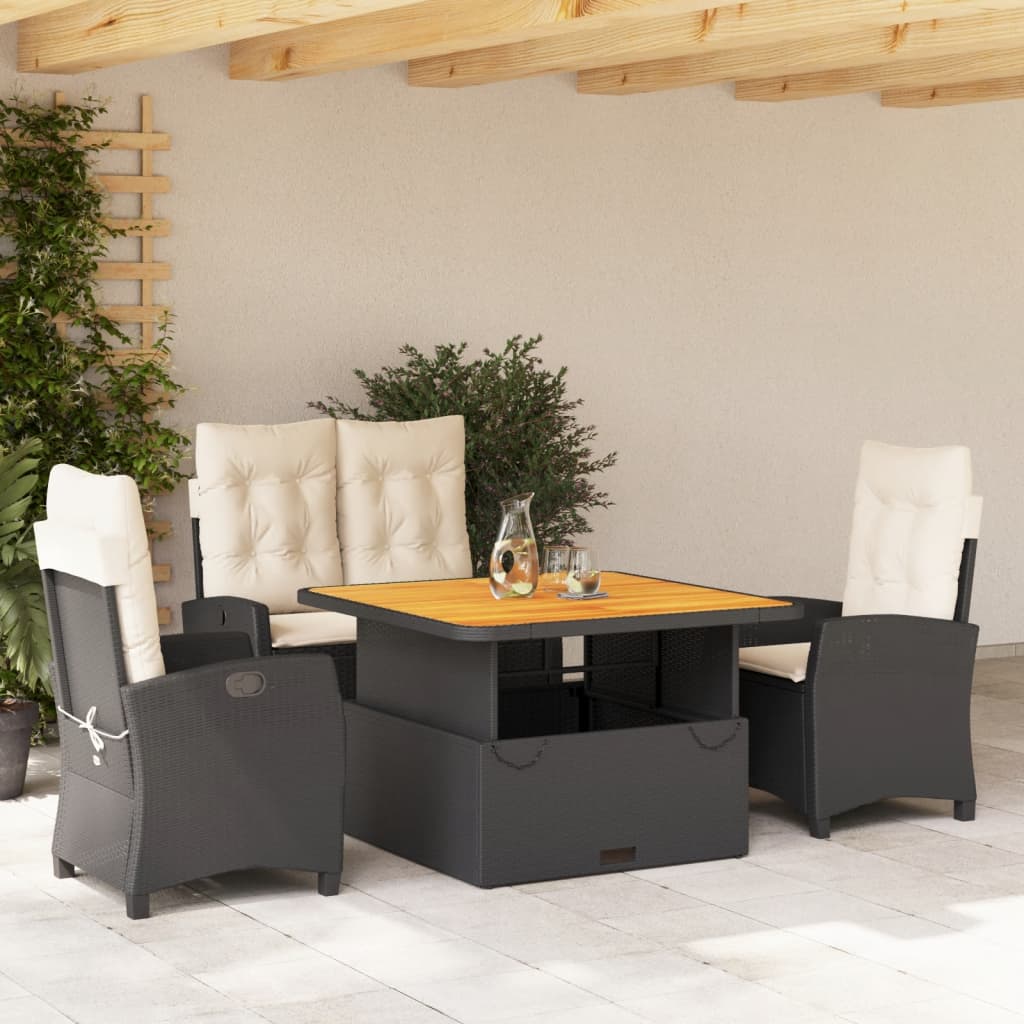 vidaXL 5-tlg. Garten-Essgruppe mit Kissen Schwarz Poly Rattan