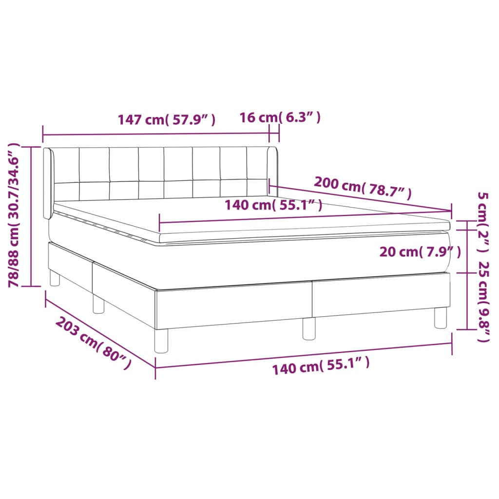 vidaXL Boxspringbett mit Matratze Hellgrau 140x200 cm Stoff