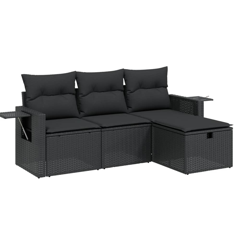 vidaXL 4-tlg. Garten-Sofagarnitur mit Kissen Schwarz Poly Rattan