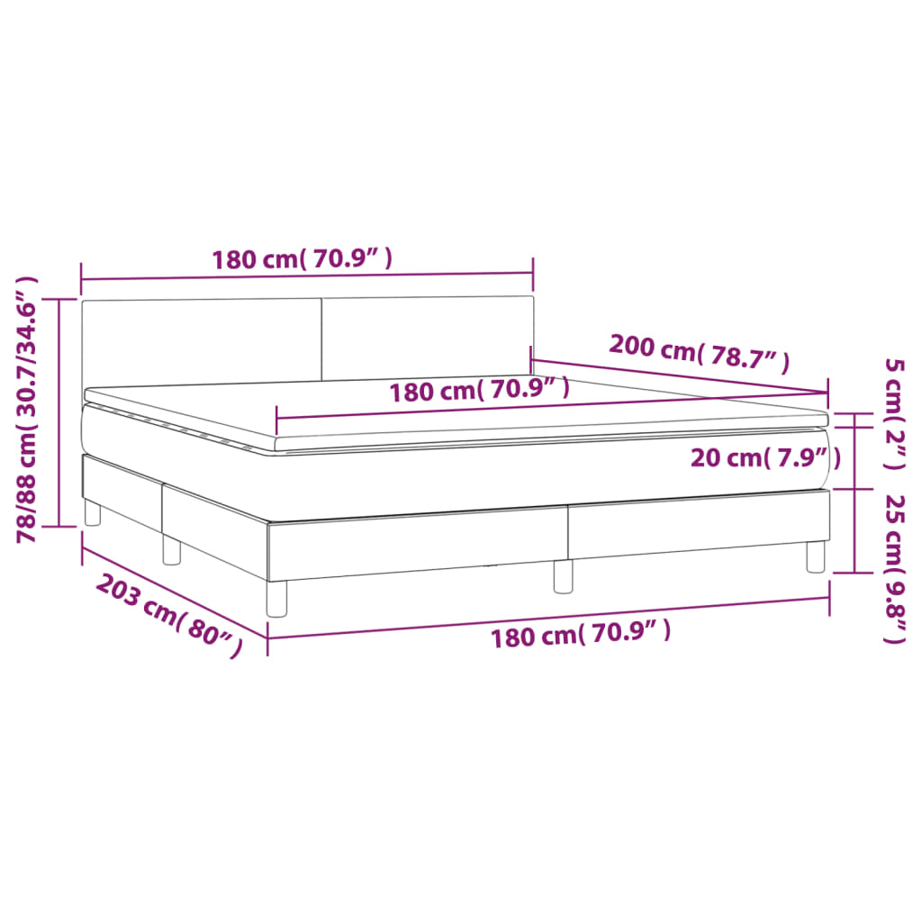 vidaXL Boxspringbett mit Matratze & LED Weiß 180x200 cm Kunstleder