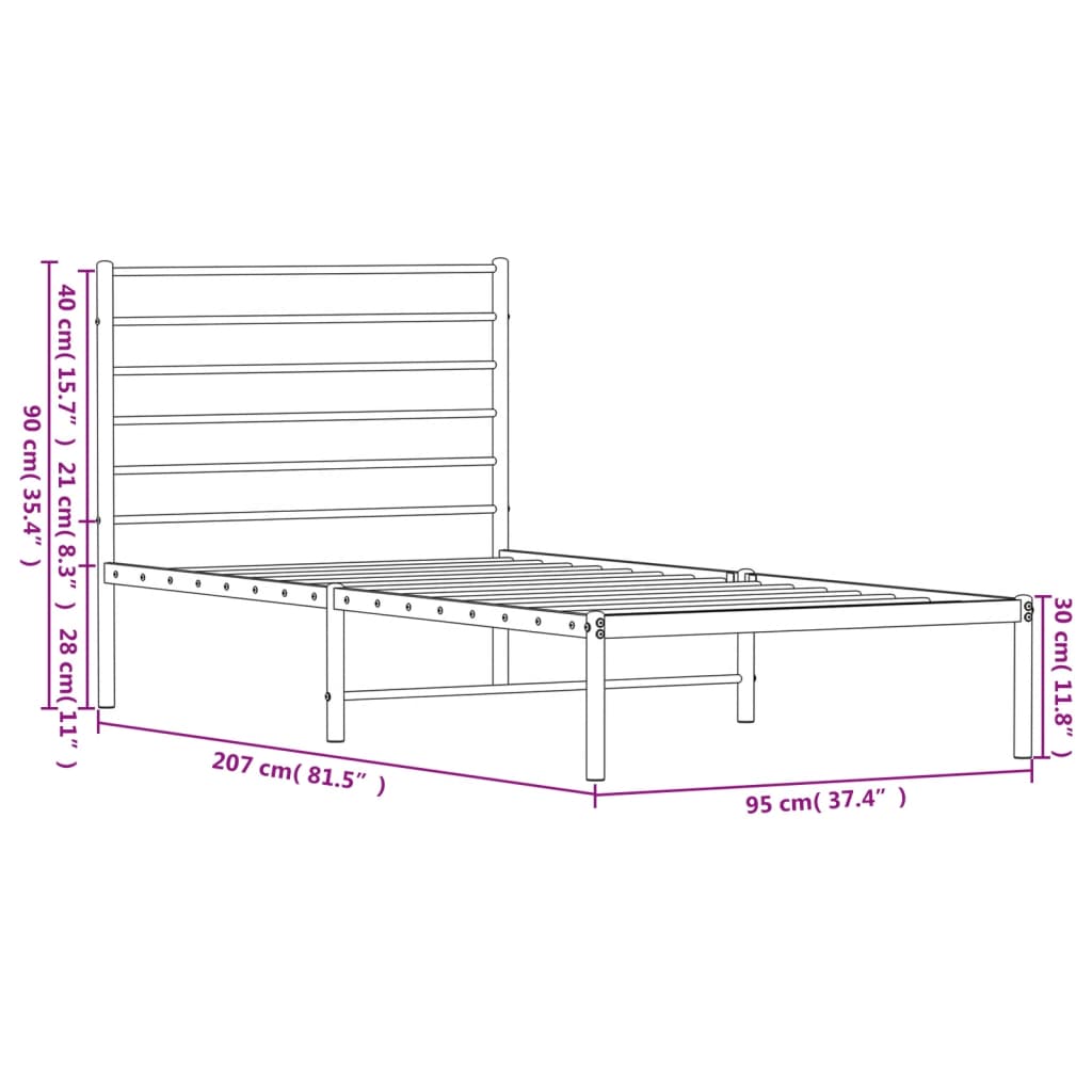 vidaXL Bettgestell mit Kopfteil Metall Weiß 90x200 cm