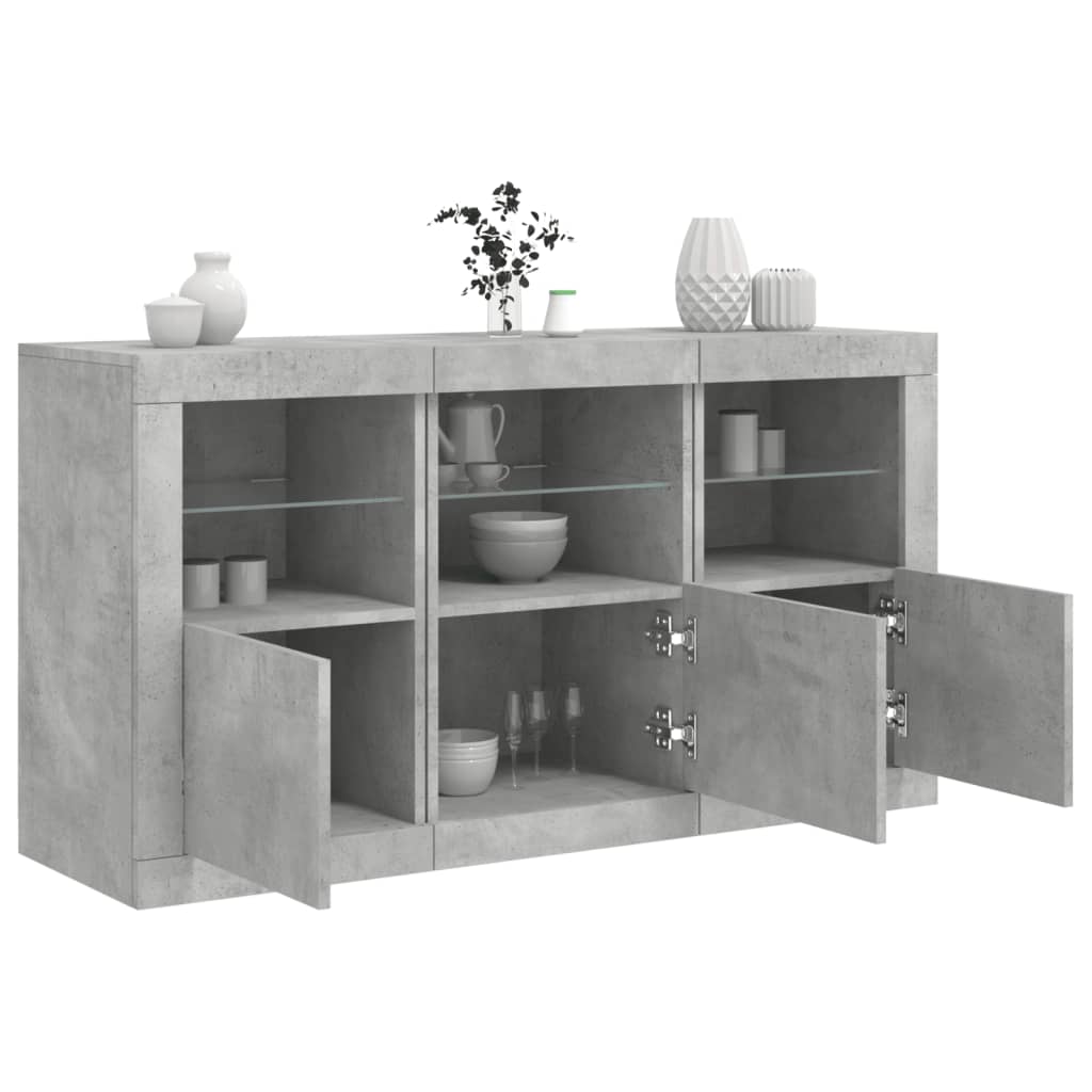 vidaXL Sideboard mit LED-Leuchten Betongrau 123x37x67 cm