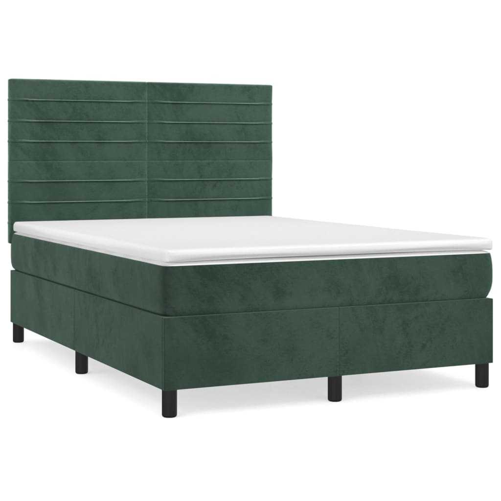 vidaXL Boxspringbett mit Matratze Dunkelgrün 140x190 cm Samt