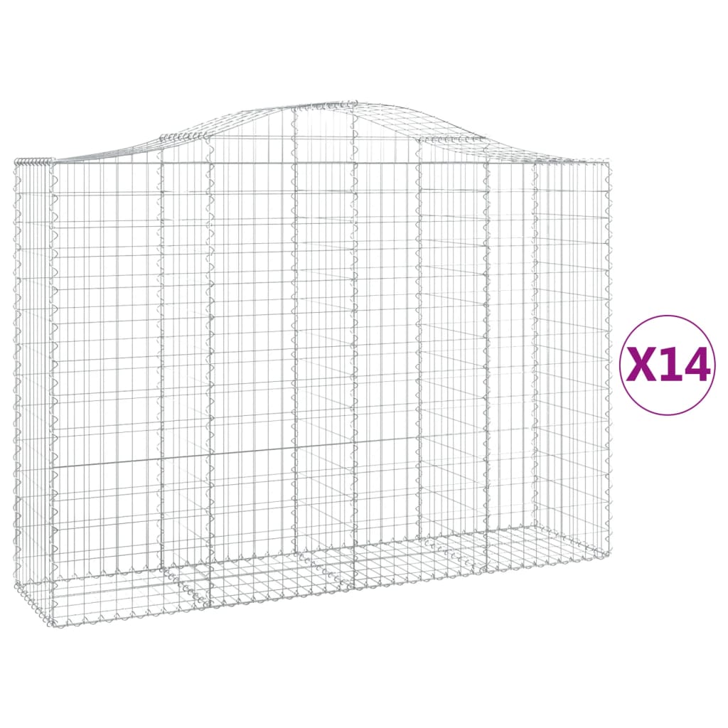 vidaXL Gabionen mit Hochbogen 14Stk. 200x50x140/160cm Verzinktes Eisen