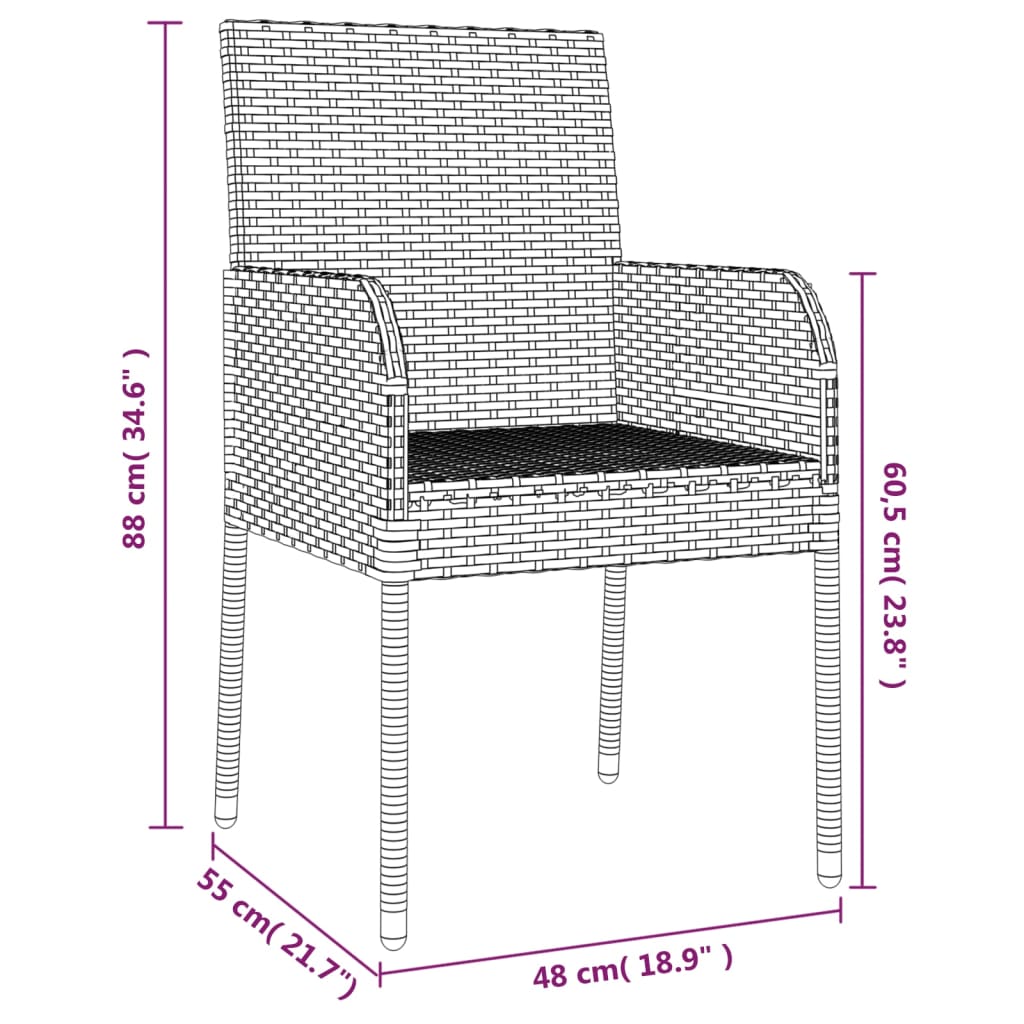 vidaXL 3-tlg. Garten-Essgruppe mit Kissen Schwarz Poly Rattan