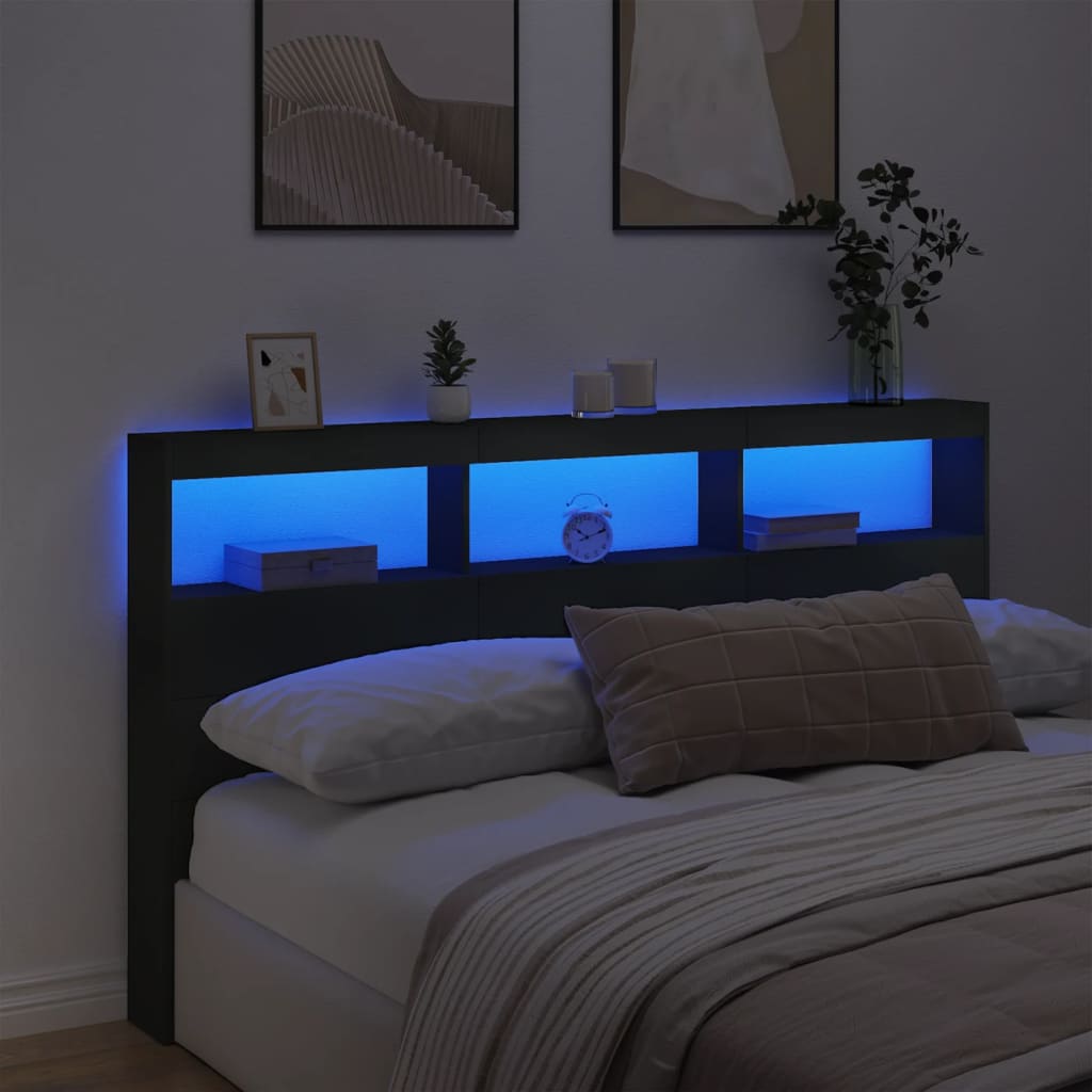 vidaXL LED-Kopfteil mit Ablagen Schwarz 180x17x102 cm