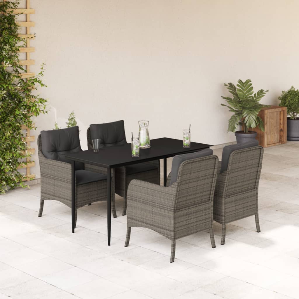 vidaXL 5-tlg. Garten-Essgruppe mit Kissen Grau Poly Rattan