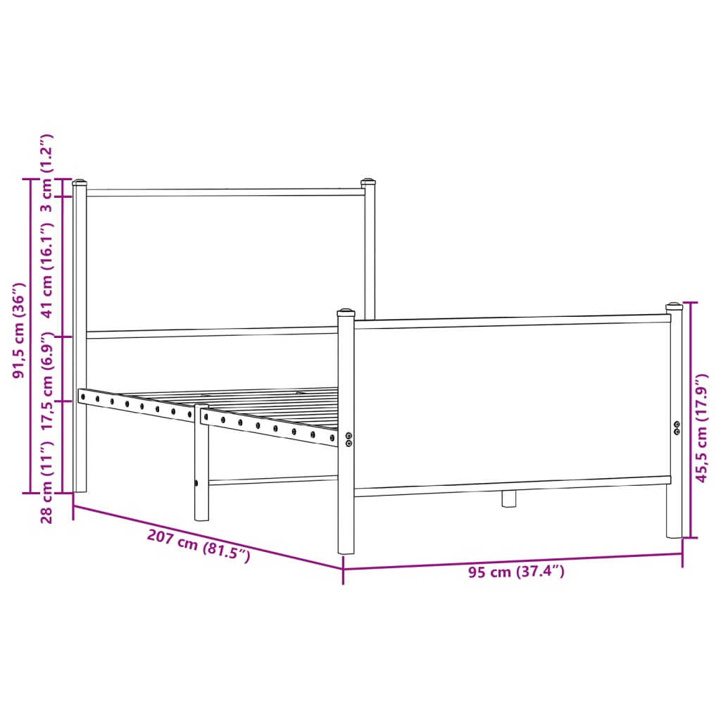 vidaXL Bettgestell mit Kopf- und Fußteil Metall 90x200 cm