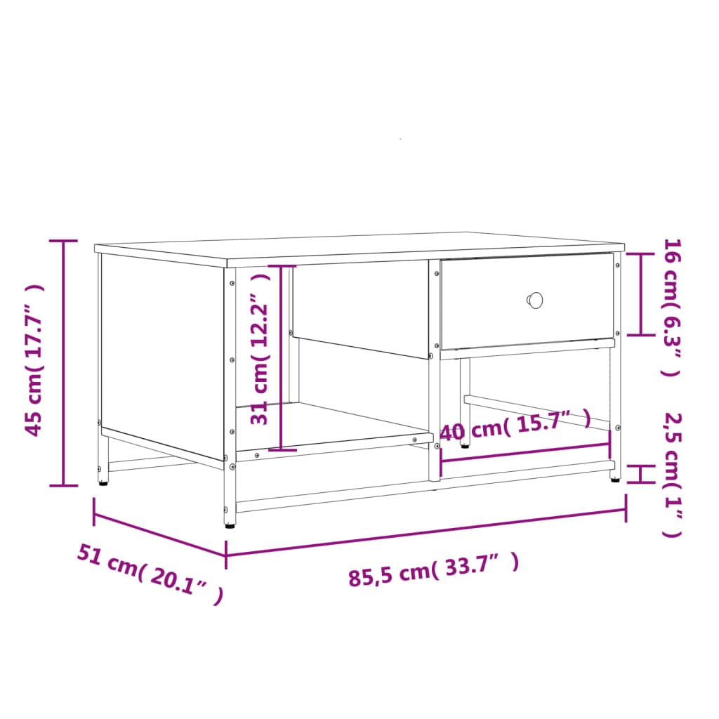 vidaXL Couchtisch Schwarz 85,5x51x45 cm Holzwerkstoff