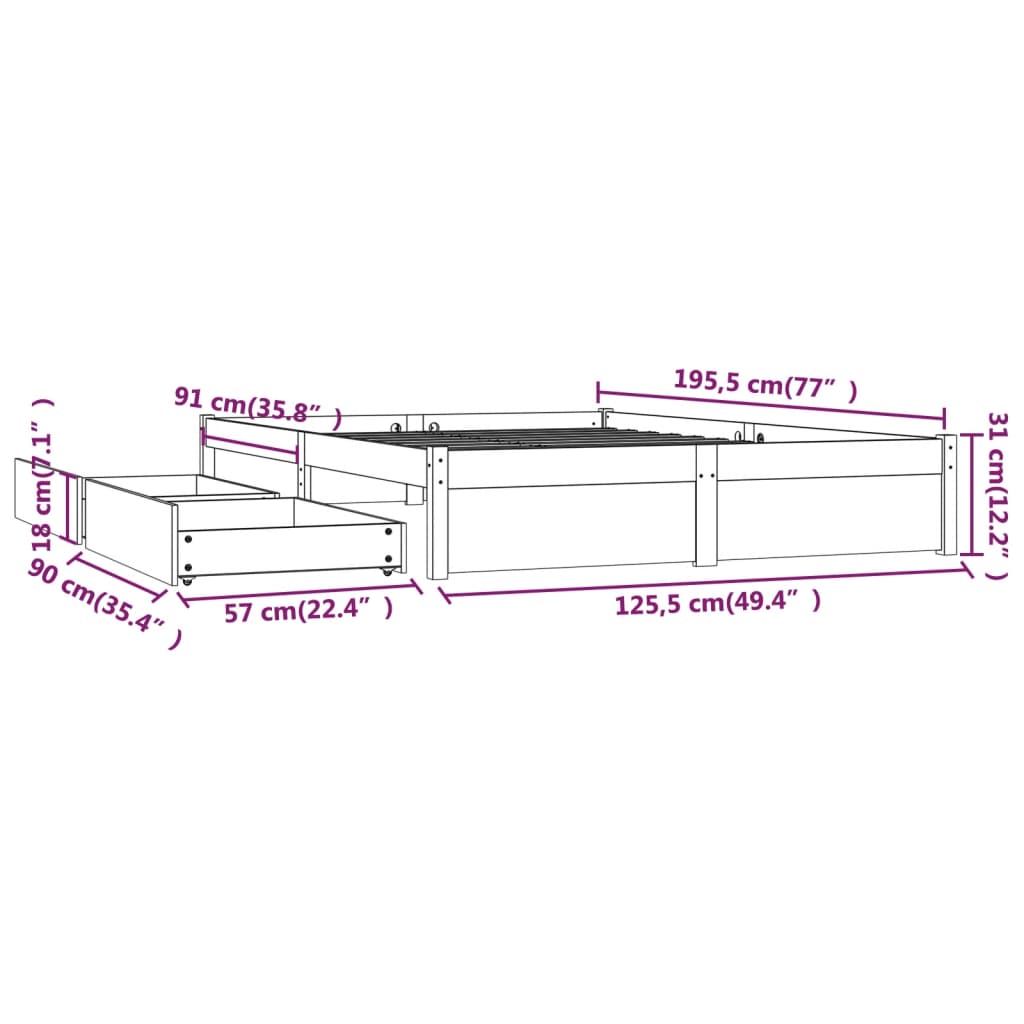 vidaXL Bett mit Schubladen 120x190 cm