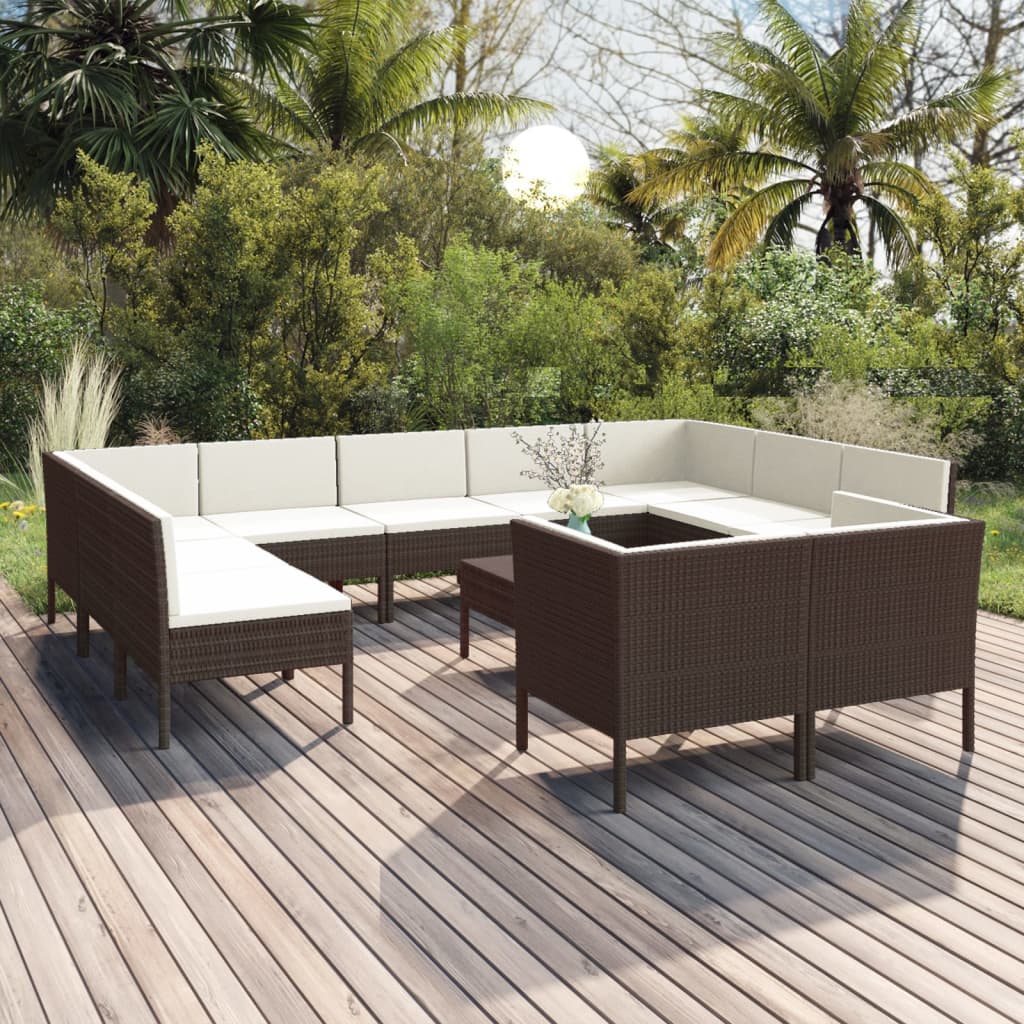 vidaXL 12-tlg. Garten-Lounge-Set mit Auflagen Poly Rattan Braun