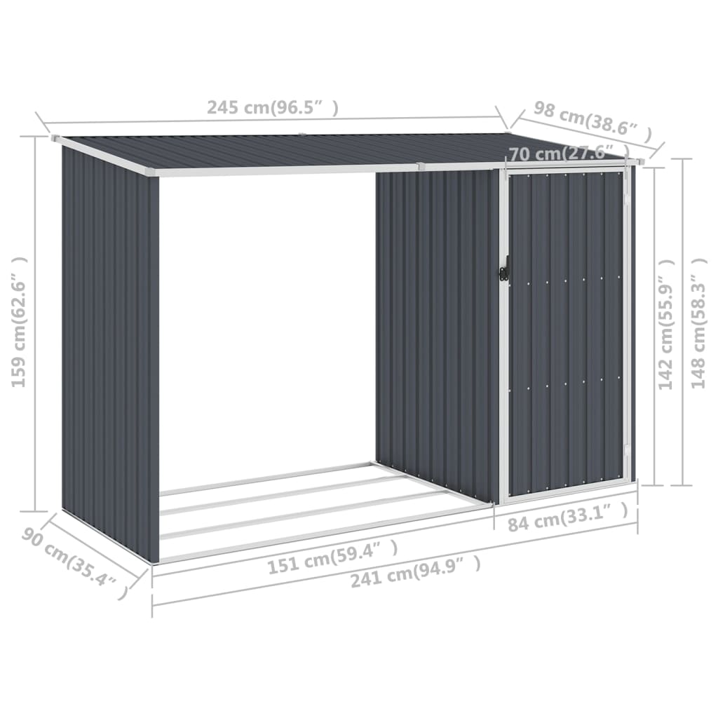 vidaXL Garten Brennholzlager Anthrazit 245x98x159 cm Verzinkter Stahl