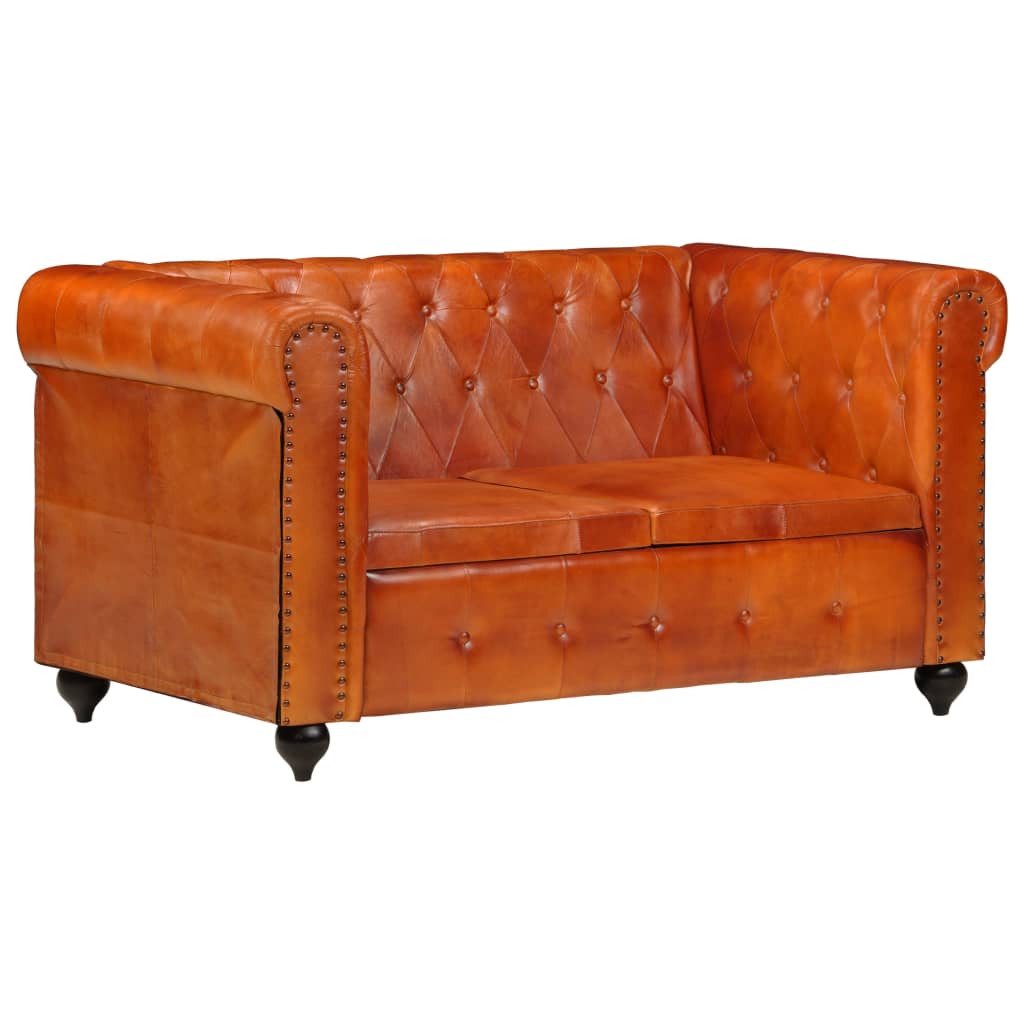 vidaXL Chesterfield-Sofa 2-Sitzer Hellbraun Echtleder