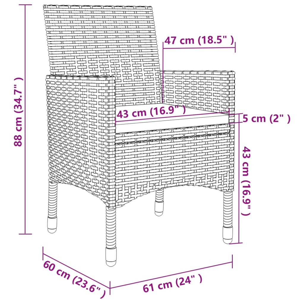 vidaXL 9-tlg. Garten-Essgruppe mit Kissen Poly Rattan Schwarz