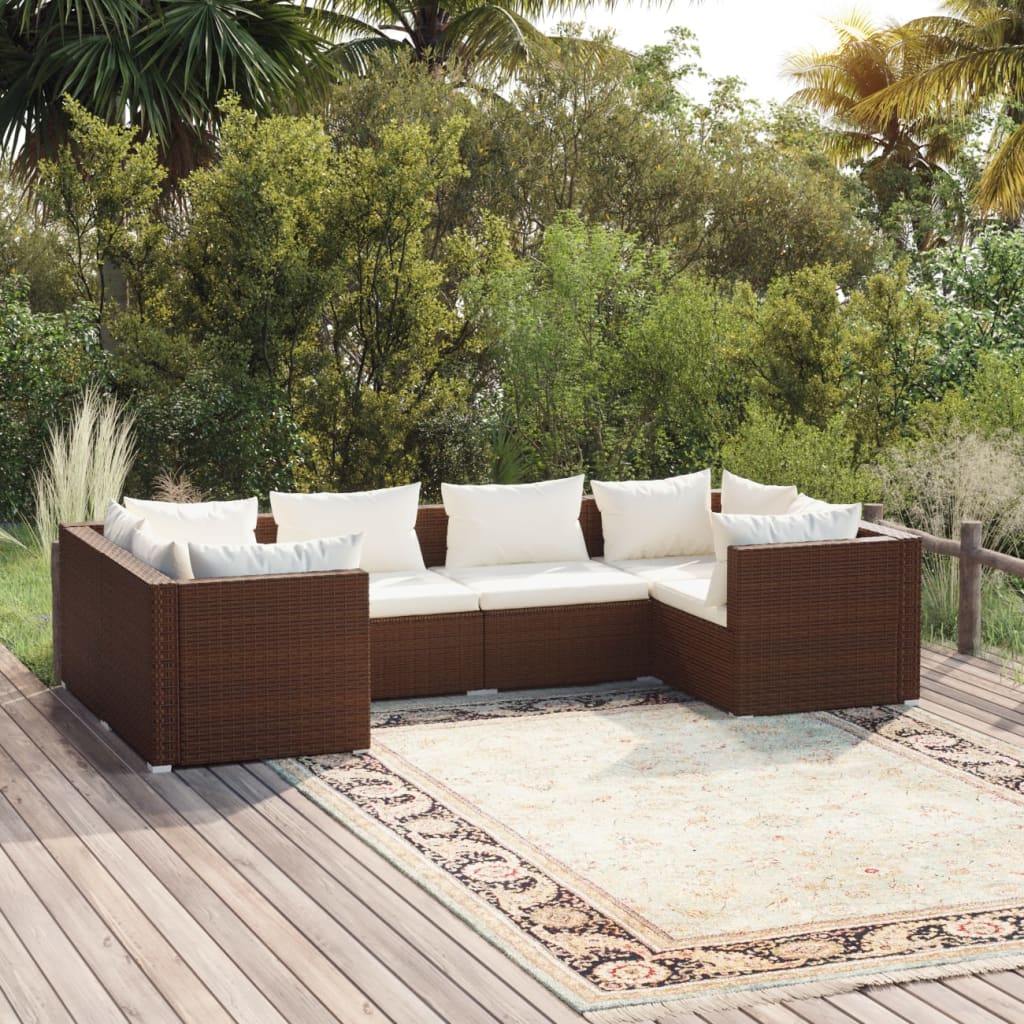 vidaXL 6-tlg. Garten-Lounge-Set mit Auflagen Poly Rattan Braun