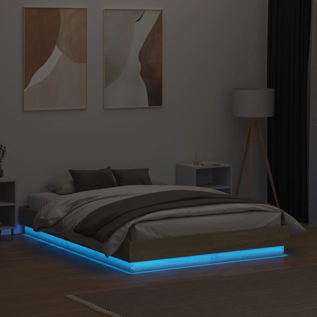 vidaXL Bettgestell mit LED Sonoma-Eiche 120x190 cm