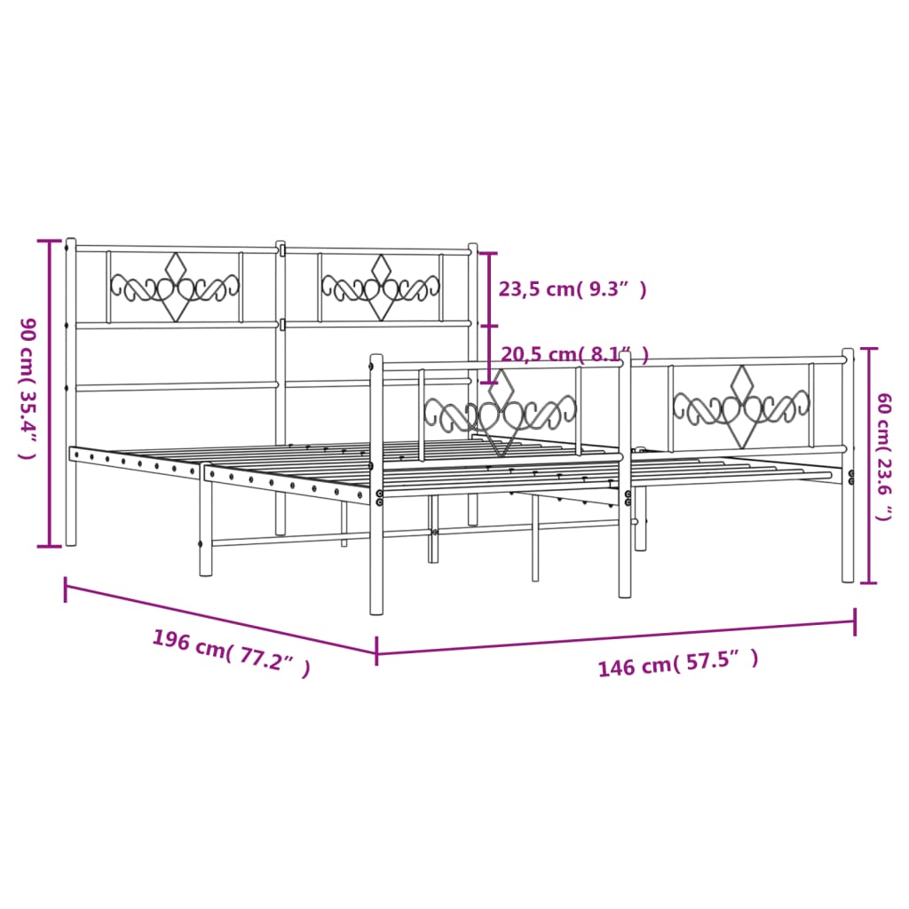 vidaXL Bettgestell mit Kopf- und Fußteil Metall Weiß 140x190 cm