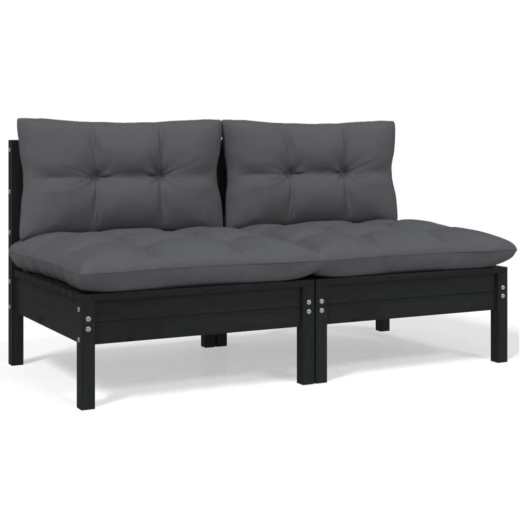 vidaXL 2-Sitzer-Gartensofa mit Kissen Schwarz Massivholz Kiefer