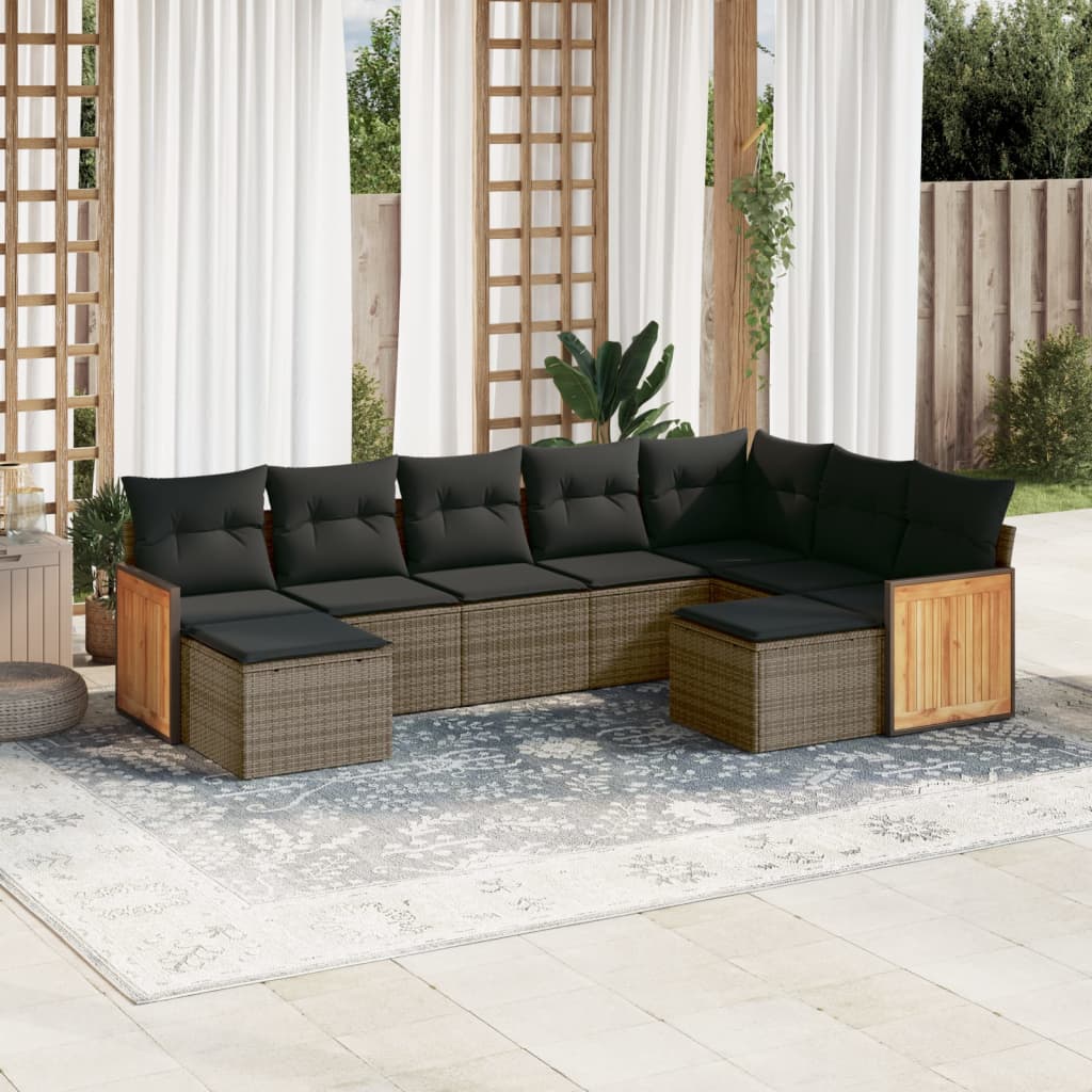 vidaXL 9-tlg. Garten-Sofagarnitur mit Kissen Grau Poly Rattan