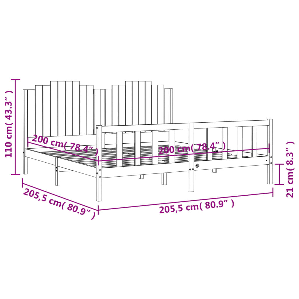 vidaXL Massivholzbett mit Kopfteil 200x200 cm